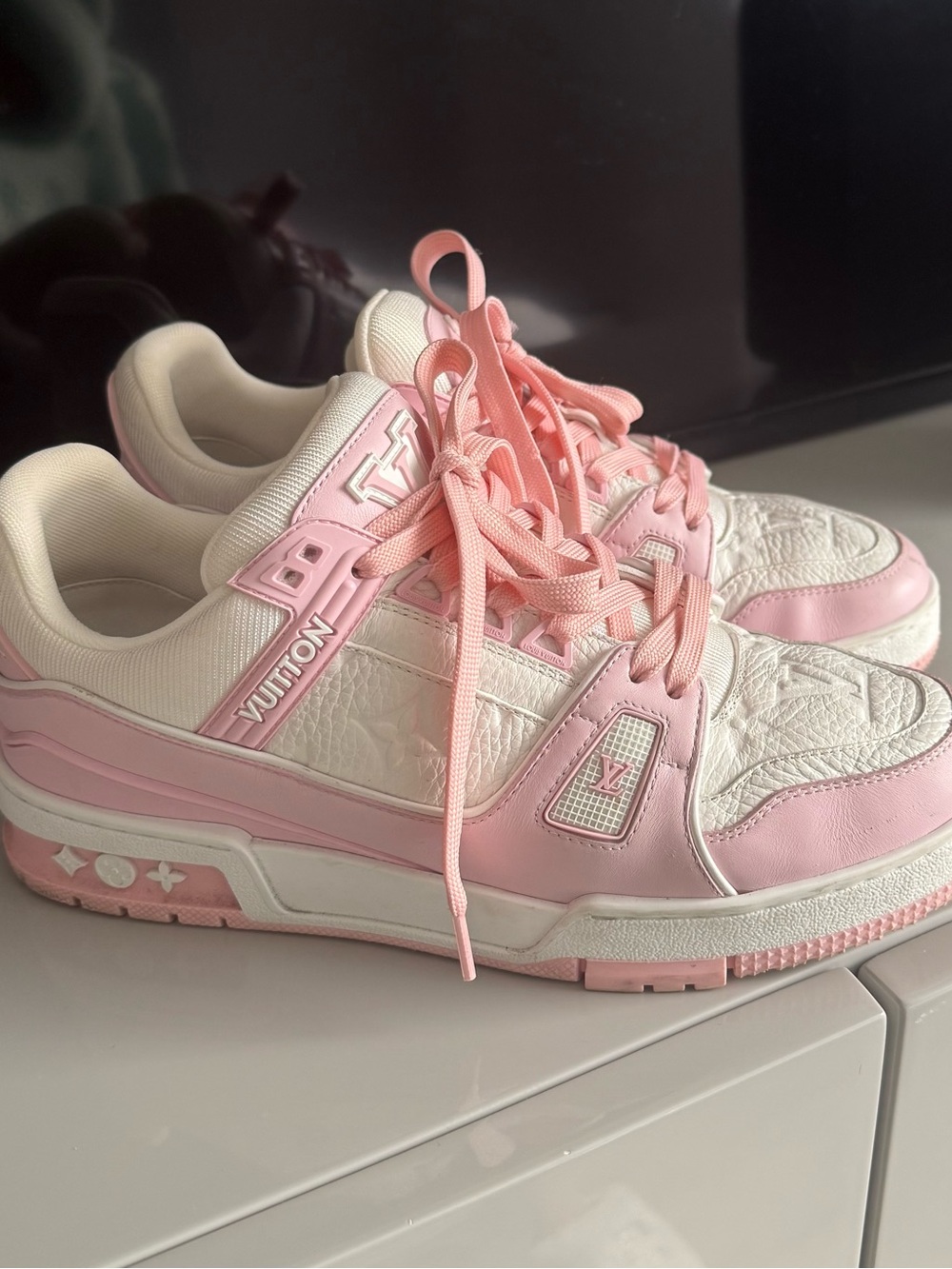 Louis Vuitton Pink and White Trainer Sneakers